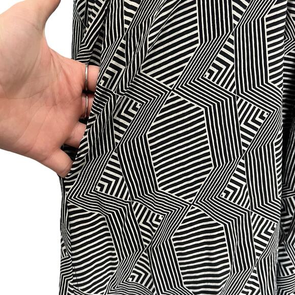 Anthropologie Black White Rope Belt High-Low 100% Silk Mini Dress M Pockets - Picture 8 of 11